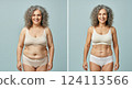 Transformation journey of a mature hispanic female showcasing weight loss progress and fitness 124113566