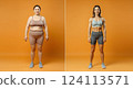 Female fitness transformation journey with positive results and healthy lifestyle changes 124113571