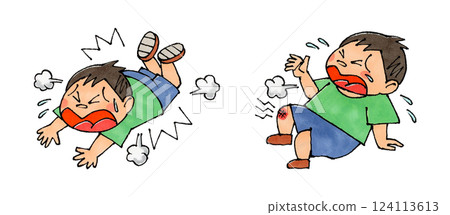 一個摔倒的男孩和一個受傷的男孩 124113613