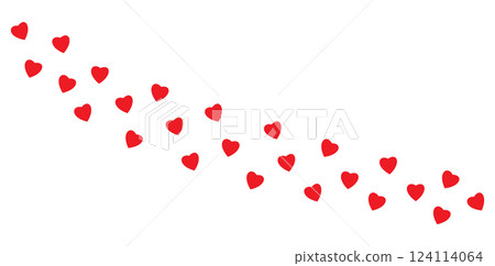 Red hearts arranged diagonally on a white background. Simple romantic pattern Red hearts arranged diagonally on a white background. Simple romantic pattern 124114064