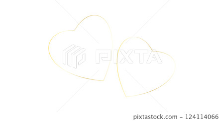 Two golden gradient hearts outlines on a white background Two golden gradient hearts outlines on a white background 124114066