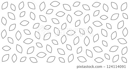 Seamless pattern of black outline leaves on white or transparent background 124114091