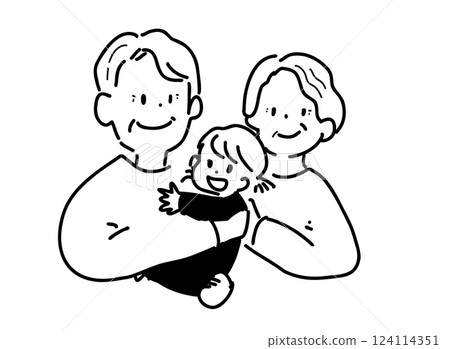 手繪線描祖父母抱著嬰兒 手繪線描祖父母抱著嬰兒 124114351