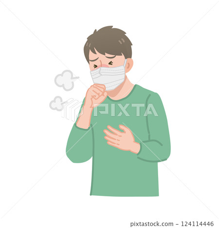 一名男子戴著口罩咳嗽 124114446