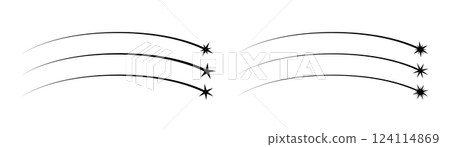 Falling star shape. Comet trail icons set. Abstract shooting star. Cosmos asteroid tail. Comet tail. Design element. Flying meteor silhouette. Vector illustration isolated on white background Falling star shape. Comet trail icons set. Abstract shooting star. Cosmos asteroid tail. Comet tail. Design element. Flying meteor silhouette. Vector illustration isolated on white background 124114869