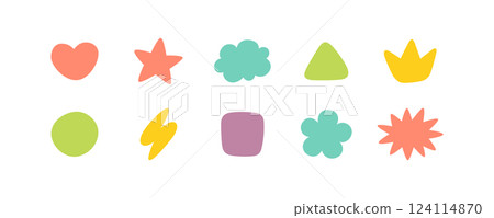 Cute doodle journal bullet stickers. Color diary planner frames. Hand drawn organic blobs set. Doodle sticker design template. Girly notepad. Vector illustration isolated on white background Cute doodle journal bullet stickers. Color diary planner frames. Hand drawn organic blobs set. Doodle sticker design template. Girly notepad. Vector illustration isolated on white background 124114870