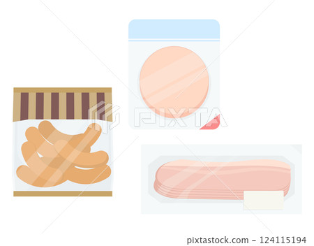 火腿、香腸和培根插圖 124115194