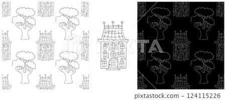 Monochrome houses. Set city seamless patterns Monochrome houses. Set city seamless patterns 124115226