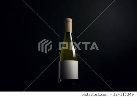 Sophisticated wine bottle with a minimalistic empty label, a mock-up for wine advertising Sophisticated wine bottle with a minimalistic empty label, a mock-up for wine advertising 124115349
