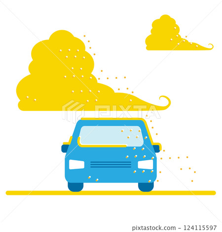 Illustration of yellow sand, PM2.5, pollen, air pollution, and dirty cars Illustration of yellow sand, PM2.5, pollen, air pollution, and dirty cars 124115597
