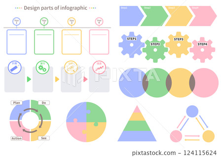 資訊圖表材料,例如基於 4 餐的時尚圖表,非常適合演示和插圖 資訊圖表材料,例如基於 4 餐的時尚圖表,非常適合演示和插圖 124115624