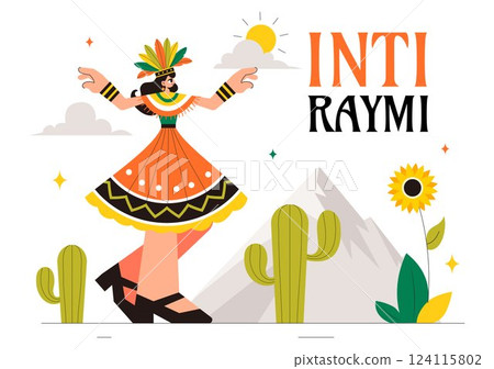 Inti Raymi Vector Illustration, Translation: Celebration of the Sun for a Traditional Religious Ceremony on June 24 in a Flat Style Cartoon Background 124115802