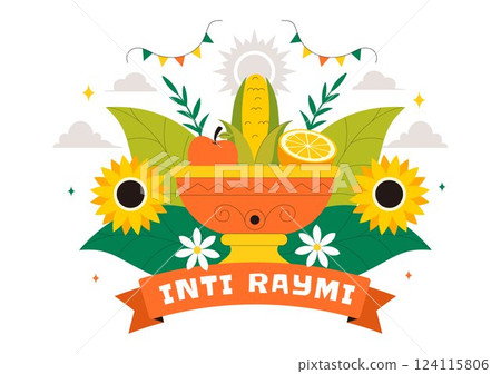 Inti Raymi Vector Illustration, Translation: Celebration of the Sun for a Traditional Religious Ceremony on June 24 in a Flat Style Cartoon Background 124115806