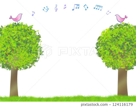 帶有樹上鳥的音樂框架 124116179