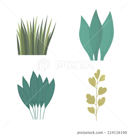 Elements Set of Tropical Leaves Foliage Grass Botany Nature Plant in Park Garden 124116199