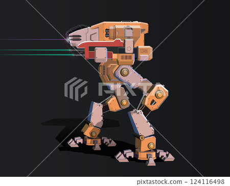 Combat gaming robot with laser weapons. Vector. 124116498