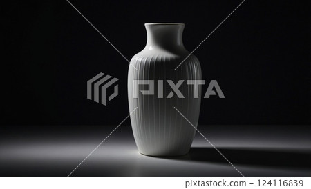 Elegant White Porcelain Vase in Minimalistic Artistic Studio Lighting 124116839