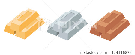 Precious Metal Ingots Gold, Silver, and Copper vector illustration 124116875