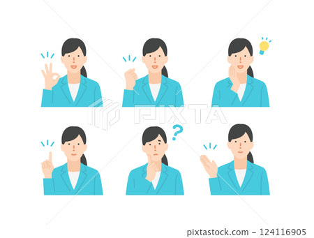 Flat suit woman gesture set 124116905