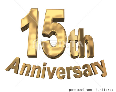 3DCG 字母“15 週年/15 週年紀念閃光”金色，金色 124117345