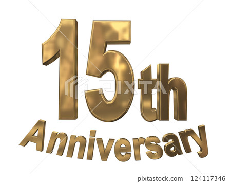 3DCG 字母“15 週年/15 週年紀念閃光”金色，金色 124117346