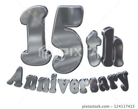 3DCG 字母“15 週年/15 週年紀念標誌閃光”銀色,銀色 3DCG 字母“15 週年/15 週年紀念標誌閃光”銀色,銀色 124117415