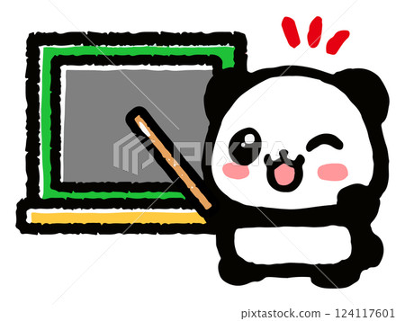 Doodle-style illustration of a cute panda teaching on a blackboard 2 124117601