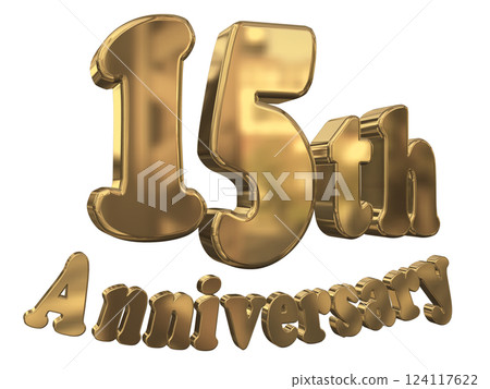 3DCG 字母“15 週年/15 週年紀念閃光”金色，金色 124117622