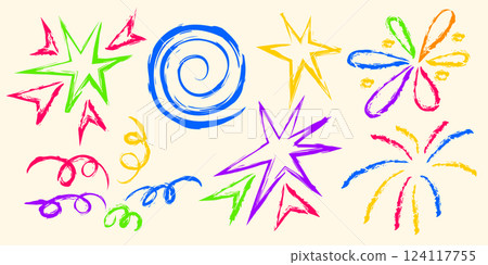 Crayon doodle fireworks set 124117755