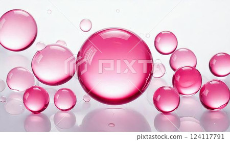 Beautiful background of transparent pink water sphere bubbles 124117791