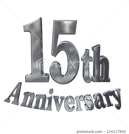3DCG 字母“15 週年/15 週年紀念標誌閃光”銀色,銀色 3DCG 字母“15 週年/15 週年紀念標誌閃光”銀色,銀色 124117842