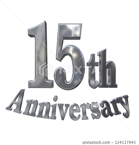 3DCG 字母“15 週年/15 週年紀念標誌閃光”銀色,銀色 3DCG 字母“15 週年/15 週年紀念標誌閃光”銀色,銀色 124117843