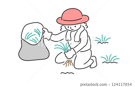 除草女人的插圖 124117854