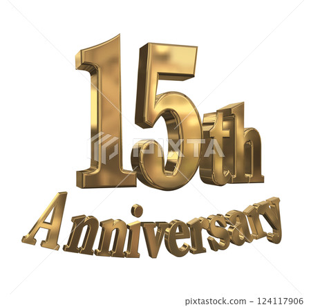 3DCG 字母“15 週年/15 週年紀念閃光”金色，金色 124117906
