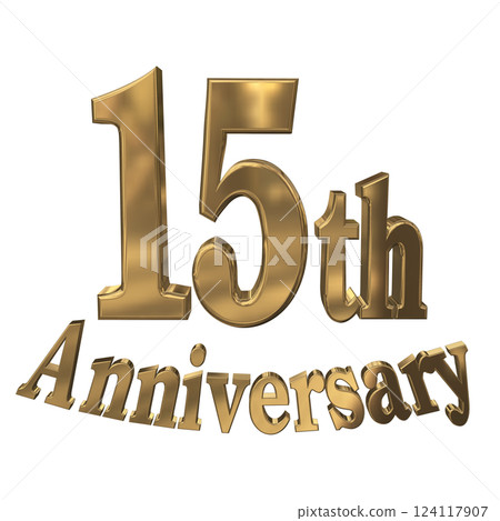 3DCG 字母“15 週年/15 週年紀念閃光”金色，金色 124117907
