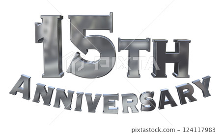 3DCG 字母“15 週年/15 週年紀念標誌閃光”銀色，銀色 124117983