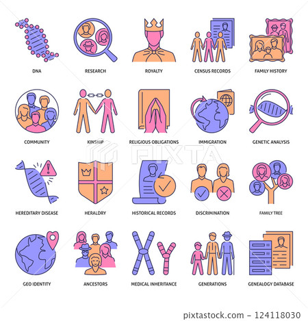 Family tree and genealogy icon set Family tree and genealogy icon set 124118030