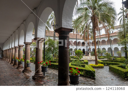 San Francisco convent and church courtyard in Quito, Ecuador 124118068