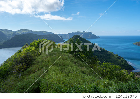 Scenic view of Taipivai Bay, Nuku Hiva, Marquesas Islands, French Polynesia 124118079