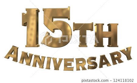 3DCG 字母“15 週年/15 週年紀念閃光”金色，金色 124118102