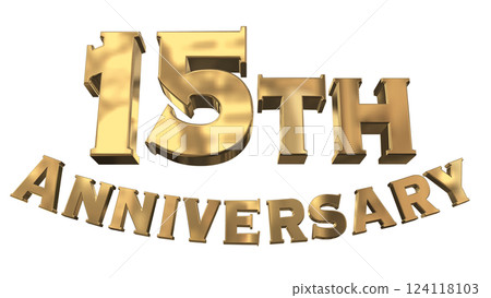 3DCG 字母“15 週年/15 週年紀念閃光”金色，金色 124118103