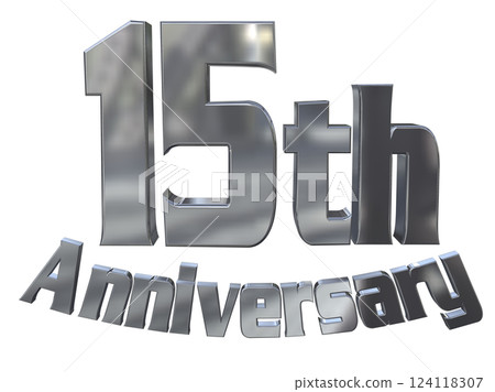 3DCG 字母“15 週年/15 週年紀念標誌閃光”銀色，銀色 124118307