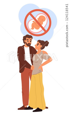Crying man and woman can t have children. Couple infertility. Family dreaming about pregnancy and childbirth. Problem with reproductive health. Parents planning kid. Vector concept Crying man and woman can t have children. Couple infertility. Family dreaming about pregnancy and childbirth. Problem with reproductive health. Parents planning kid. Vector concept 124118541
