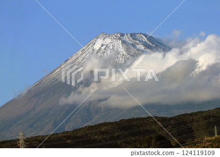 Fuji seen from the Shinkansen train window 124119109