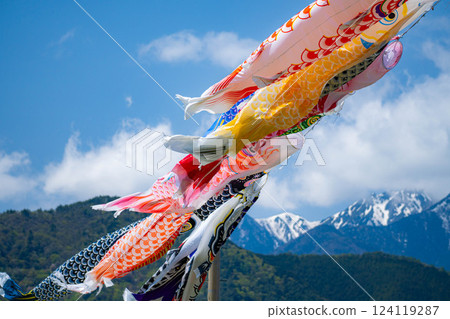 [初夏材料]鯉魚旗在天空中游泳[長野] 124119287