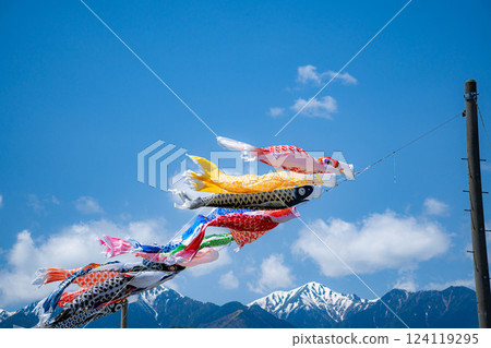 [Early summer material] Carp streamers swimming in the sky [Nagano] 124119295