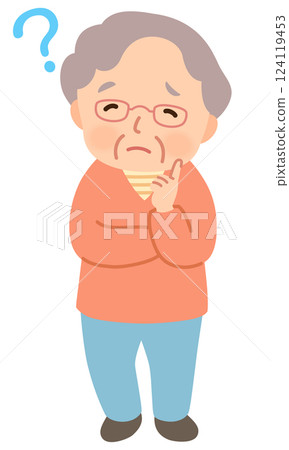 Senior woman with doubts, facial expression pose, elderly, late elderly Senior woman with doubts, facial expression pose, elderly, late elderly 124119453