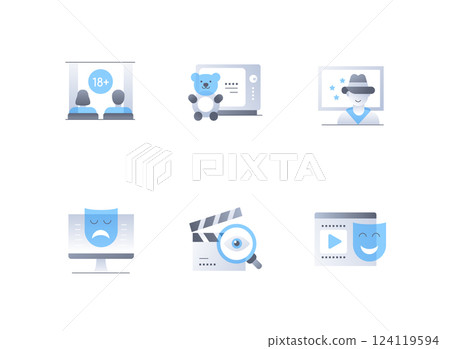 Hobbies and cinema - flat design style icons set 124119594