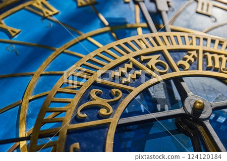Old astronomical clock detail 124120184