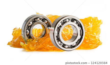 Ball bearing stainless with grease lithium machinery lubrication for automotive and industrial  isolated on white background. 124120384